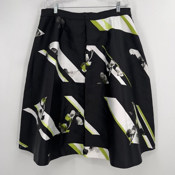 Lane Bryant Plus A-Line Pleated Midi Skirt Black White Green Abstract Floral 18 - Picture 4 of 9